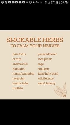 a menu for smokeable herbs to calm your nervouss