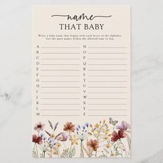 Boho Name That Baby Game Free editable template Little Wildflower Baby Shower Decor, Wildflower Baby Shower Ideas, August Baby Shower, August Baby, Wildflower Baby Shower, Chic Baby Shower, Spring Baby Shower, Chic Baby, Shower Themes