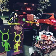 there is a car that has been decorated for halloween