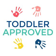 the logo for toddler approved with hand prints and hands in different colors on it