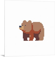 an animal pixelated in brown and orange on a white background with the word, bear