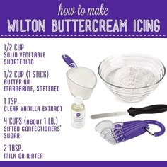 the instructions for how to make a buttercream icing recipe are shown here