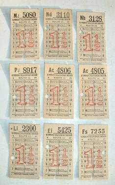 six old fashioned calendars with numbers on them