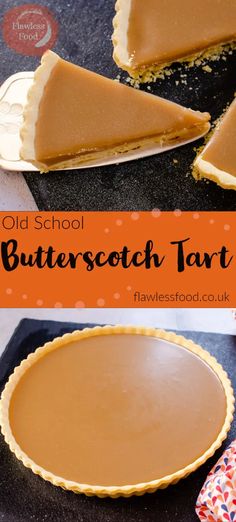 an old school butterscotch tart is on a plate