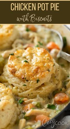 chicken pot pie with biscuits and vegetables