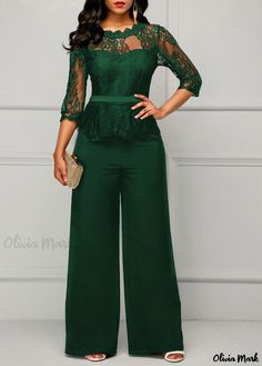 Olivia Mark - Seductive Lace Bodysuit Elegant Long Sleeve Green Bodysuit, Elegant Green Long Sleeve Bodysuit, Elegant Green Stretch Bodysuit, Loose Romper, Party Rompers, Jumpsuit Elegant, Lace Jumpsuit, Jumpsuit Party, Casual Jumpsuit