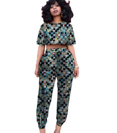 Customized African Suits For Women. Designed for summer outing & parties, Classy  Mini Tops Patch Jogger Pants Nigerian/Ghanaian  Fashion Lady's Ankara Print Party Wear Casual Multicolor Party Sets, Green Pant Set For Summer Party, Ankara Pants For Ladies, Casual Multicolor Long Pants Sets, Casual Multicolor Party Pants, Green Straight Pant Set For Summer, Casual Party Sets With Trousers, Green Summer Pant Set With Straight Pants, Summer Party Sets With Long Pants