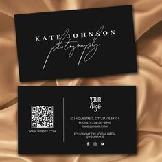 a black and white business card with the name kate johnson photography on it