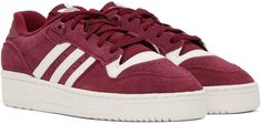 Low-top suede sneakers in burgundy. Perforated detailing throughout. · Lace-up closure · Logo flag at padded tongue · Padded collar · Signature stripes at sides · Logo embossed at heel tab · Terry cloth lining · Treaded rubber sole Supplier color: Collegiate burgundy/Cloud white Cloud White, Low Sneakers, Suede Sneakers, Terry Cloth, Alexander Wang, Low Top, Adidas Originals, Rubber Sole, Alexander