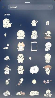 an iphone screen with various stickers on the back and side of it, including different animals