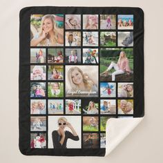 a collage of photos is displayed on a blanket