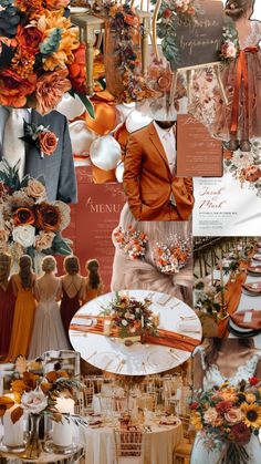 an orange and white wedding theme with flowers