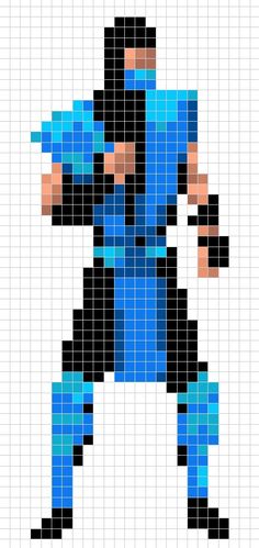 a pixellated image of a man in blue and black