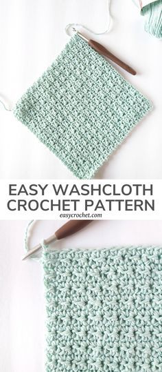 the crochet pattern is shown with yarn and scissors to make an easy washcloth