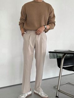 DAZY Men Solid Drop Shoulder Sweater | SHEIN USA Beige Long Sleeve Sweater For Work, Beige Sweater For Business Casual Fall, Classic Long Sleeve Neutral Sweater, Beige Winter Sweater For Business Casual, Beige Sweater For Business Casual Winter Wear, Brown Long Sleeve Sweater For Business Casual, Beige Sweater For Business Casual, Winter Season, Beige Sweater For Business Casual In Winter, Beige Long Sleeve Sweater For Business Casual