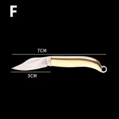 an image of a knife with measurements for the handle and blade on it's side