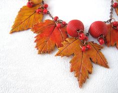 Yellow Red Necklace Autumn Leaf Fall Jewelry Bib Necklace Maple Leaf Gift for Wife Inspiration Nature Necklace Statement Canada Maple Leaves - Etsy Bright Necklace, Multicolor Art, Clay Bead Necklace, Inspiration Nature, Chalcedony Necklace, Golden Autumn, Autumn Necklace, Multi Coloured Necklaces, Yellow Jewelry