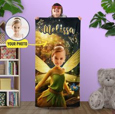 Tinkerbell Personalized Towel, Beach Vacation Fairy Gift - Custamazegifts.com Mischievous Fairy, Fairy Tinkerbell, Tinkerbell Fairy, Custom Beach Towel, Fairies Photos, Tinkerbell Fairies, Custom Photo Blanket, Cozy Cover, Fairy Gifts