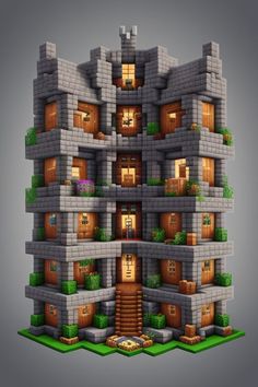 a very tall building with lots of windows and plants on the top of each floor