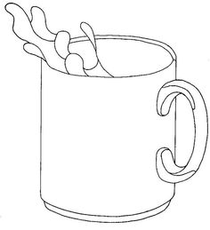 a drawing of a mug filled with hot chocolate and marshmallows on top