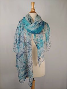 Blue Sheer Silk Batik shawl, blue n white shaded wrap, striped scarf, artsy scarf, hand painted  sarong wrap, unisex scarf, 45"x 72" wrap Blue Beach Shawl Scarf, Blue Bohemian Hand Dyed Silk Scarf, Blue Bohemian Hand-dyed Silk Scarf, Blue Hand Dyed Silk Scarf For Summer, Hand Dyed Blue Silk Scarf For Summer, Blue Hand-dyed Silk Scarf For Summer, Summer Hand Dyed Blue Silk Scarf, Blue Bohemian Silk Scarf For Beach, Bohemian Blue Silk Scarf For Beach