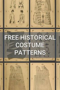 an old book with pictures of different patterns on it and the title, free historical costume patterns