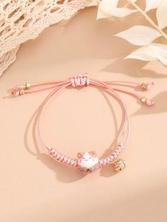 1pc Cute Style Lucky Cat Design Ceramic Bracelet Pink    Porcelain     Women Fashion Jewelry, size features are:Bust: ,Length: ,Sleeve Length: Summer Accessories Beach, Ceramic Bracelet, Pink Porcelain, Casual Bracelets, Cat Bracelet, Lucky Bracelet, Rose Bonbon, Pink Collar, Pearl Design