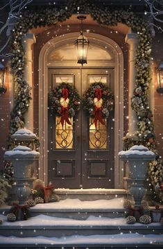 Door Ideas For Home, Christmas Door Ideas For Home, Christmas Door Ideas, 2d Background, Grinch Decorations, Christmas World, Christmas Fireplace Decor, Christmas Decoration Ideas, Illustration Noel