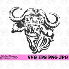 an image of a buffalo head in black and white with the word svg epss p