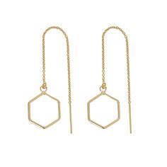 Geometric Ear Threaders (more shapes) - Earrings - Large Hex - Large Hex / Gold - Azil Boutique Modern Gold Hypoallergenic Threader Earrings, Modern Threader Earrings With Adjustable Chain For Gifts, Modern Adjustable Chain Threader Earrings As Gift, Ear Threader, Multiple Piercings, Shapes And Colors, Chain Earrings, In Water, Jewelry Care