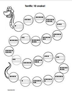 a worksheet showing the number ten snake with numbers to 10 on each side