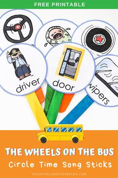 the wheels on the bus circle time song sticks with free printables for kids