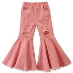 Denim Fringed Hem Flared Pants Pink For Girls Pink Bell Bottoms Outfit, Pink Bell Bottoms, Toddler Bell Bottoms, Pretty Pants, Bell Bottom Trousers, White Maternity Dresses, Flare Denim Jeans, Maxi Dress Wedding, Bell Bottom Pants