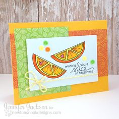 a close up of a card with watermelon slices on it and the words wishing you a slice of happiness