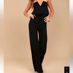 New Never Worn, Still Has Tags On It Casual High Waist Jumpsuits And Rompers For Evening, Casual Evening High Waist Jumpsuits And Rompers, Strapless Pantsuit For Night Out, Casual Strapless High-waist Jumpsuit For Party, Casual Fitted Strapless Jumpsuit For Evening, Casual Evening Strapless Jumpsuit, Elegant Black Strapless High-waist Jumpsuit, Black Sleeveless Pantsuit For Night Out, Black High Waist Strapless Jumpsuit Casual