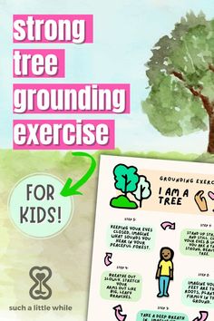 Strong Tree Meditation Grounding Exercise for Kids: Strong Tree Grounding Exercise for Kids! (Text overlay a stock photo of a watercolor tree painting. Image includes a layflat PDF of the Strong Tree Meditation Grounding Exercise for Kids Poster PDF.) By Suchalittewhile.com Meditation Poster, Balanced Mind, Guided Imagery, Learning Poster, Mindfulness Techniques, Positive Discipline