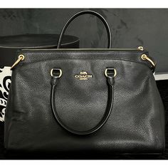 Great Condition. Used Once For A Job Interview Coach Black Satchel With Handle Drop, Coach Satchel With Top Carry Handle For On-the-go, Elegant Handheld Coach Satchel, Black Satchel With Gold-tone Hardware For On-the-go, Classic Coach Handheld Bag, Classic Handheld Coach Bag, Coach Black Satchel With Detachable Handle, Job Interview, Coach Bags