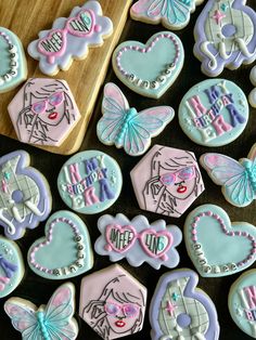 some decorated cookies are on a table