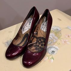 3” Stuart Weitzman Pumps W/ 3 1/2” Chunky Heels. Candy Apple Red/Plum Patent. Very Good Condition. Worn Once. Slight Blemish As Shown In Last Picture. Only Noticeable Up Close. Leather Soles. Made In Spain. Burgundy 4-inch Heels For Office, Burgundy Almond Toe Heels With 4-inch Heel, Burgundy Block Heel Office Heels, Burgundy Medium Width Heels For Office, Burgundy Almond Toe Heels Medium Width, Burgundy Heels With 4-inch Heel For Office, Burgundy Block Heel Formal Heels, Burgundy Block Heel Heels For Formal Occasions, Burgundy Low Heel Heels