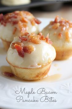 maple bacon pancake bites on a white plate