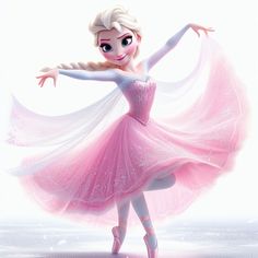 a cartoon character dressed in pink and white with her arms spread out to the side