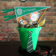 a green trash can filled with assorted items