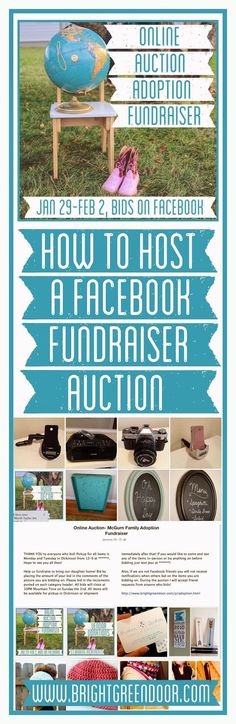 the facebook ad for how to host a facebook fundraiser auction with pictures and text on it