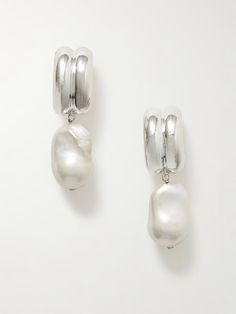 AGMES Juliette recycled silver pearl earrings | NET-A-PORTER Elegant Hand Cast Drop Earrings, Elegant Hand Cast Metal Earrings, Sculptural Jewelry, Silver Pearl Earrings, Recycled Silver, Silver Pearls, Pearl Drop, Baroque Pearls, Net A Porter