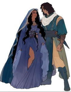 a man and woman dressed in medieval clothing