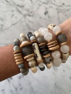 Tribal Stack Bracelet | Stone Bracelet Ideas For Men, Twine And Twig, Glam Jewelry, Stone Collection, Mens Accessories Fashion, Lovely Jewellery, Boho Bracelets, Bracelet Stack, Diy Bracelets