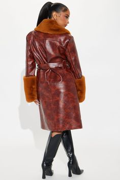 Available In Black And Camel. Faux Leather Trench Coat Textured Faux Leather Fur Trim Belted Trench Coat Cold Weather Shell: 100% Polyurethane Lining: 100% Polyester Imported | Wanna Be Loved Trench Coat in Camel size XS by Fashion Nova Faux Leather Trench Coat, Leather Trench, Belted Trench Coat, Leather Trench Coat, Fur Trim, Cold Weather, Fashion Nova, Camel, Trench Coat