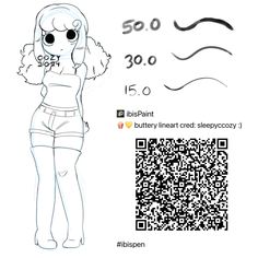 a drawing of a girl with her hand on her head and the qr code below it