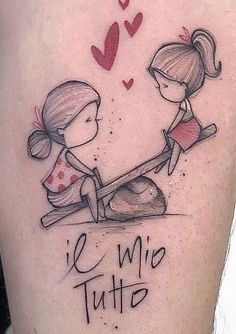 a tattoo with two girls on it that says i'm me tuttoe