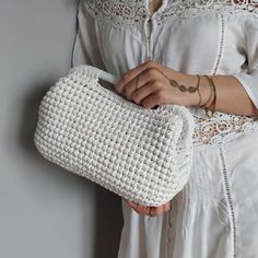 "📌 White Woven Wedding Clutch Bag will elevate your style - the perfect accessory for weddings, evening soirées, and special occasions. Choose from over 20 exquisite colors and three versatile sizes, including small, medium, and large. This captivating woven clutch bag, crafted with leatherlike and metallic yarn, adds a touch of glamour to your ensemble. 📌 White Woven Wedding Bag for Woman has spacious interior accommodates all your essentials, ensuring functionality and style for your night out or daily excursions. 📌 White Evening Purse has the crocheted design that adds a handmade touch, making each bag truly unique and special. Whether you're treating yourself or a loved one, this crochet clutch is a beautiful choice. 📌 White Bridal Bag is handmade with love and care, this white clu White Evening Bag With Removable Pouch, White Evening Bag With Top Carry Handle, White Top Handle Evening Bag With Removable Pouch, White Top Handle Clutch For Party, Elegant Clutch With Handles, White Handheld Evening Bag With Detachable Handle, White Clutch With Detachable Handle As Gift, Elegant Top Handle Clutch As A Gift, White Evening Bag With Detachable Handle For Events